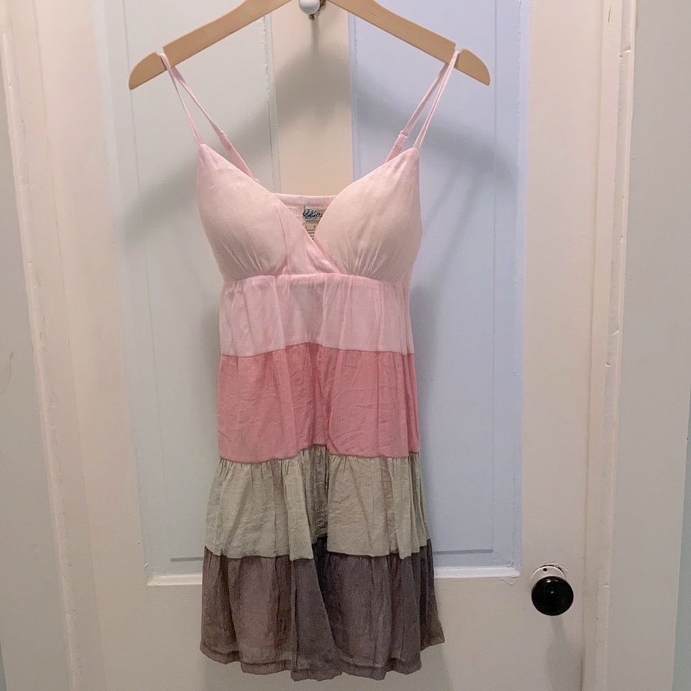 Light pink, rose pink, khaki & grey summer dress